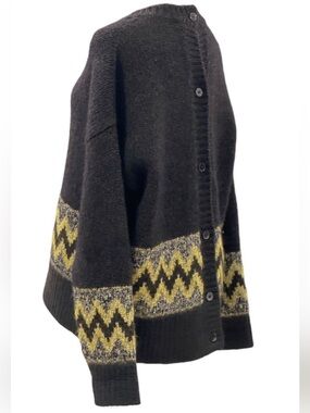Marni Black Crewneck Sweater with Yellow Zigzag Trim